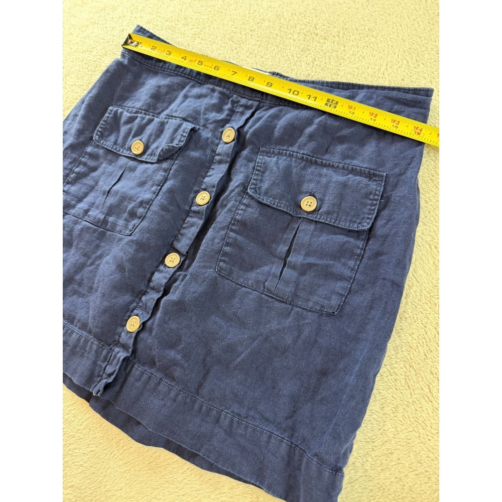 Nicole Miller Linen Skirt Womens L Navy Blue Built-in Shorts Button Front Pocket - Picture 7 of 8